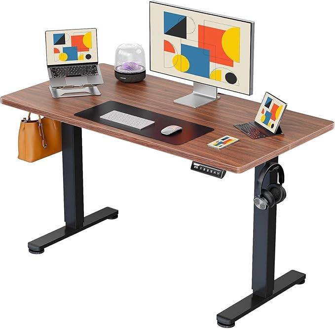 ErGear Electric Standing Desk, 44 x 24 Inches Height Adjustable Stand up Desk, Sit Stand Home Office Desk, with Two-Piece Desktop (Walnut)