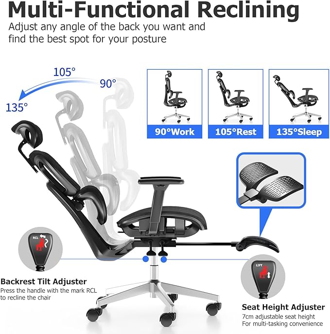 Ergonomic Mesh Office Chair with 3D Adjustable Armrest,High Back Desk Computer Chair Ergo3d Ergonomic Office Chair with Wheels for Home & Office Black