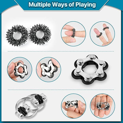 Dr.Kbde 12 Pcs Fidget Toys Adults Pack Stress Relief Sensory Toys for Kids Teen Cool Gadgets Desk Toys Flippy Roller Bike Chain Figits Rings Figette Spinners Classroom Prizes Gift for ADHD Boy Girls