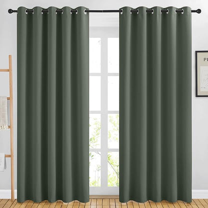 NICETOWN Blackout Sliding Door Curtains 84 inch Length 2 Panels - Thermal Insulated Solid Grommet Room Darkening Window Treatments for Bedroom/French Door (Dark Mallard, 2 Panels, W66 x L84)