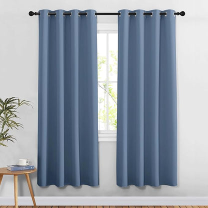 NICETOWN Stone Blue Blackout Doorway Curtains 78 inches Long, Grommet Light Blocking Window Treatments Sound Reducing Privacy Drapes for Living Room/Bedroom, 2 Panels, W52 x L78