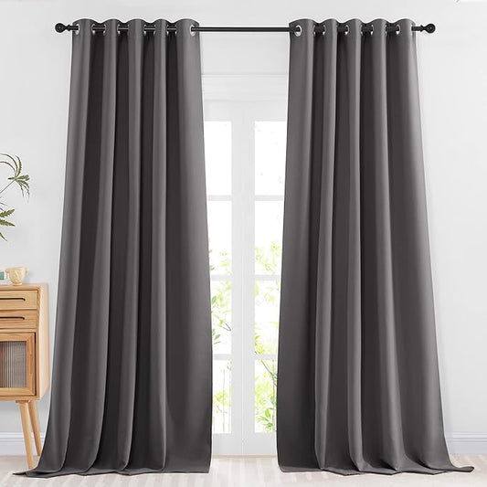 NICETOWN Bedroom Blackout 102 inch Curtains for Sliding Glass Door - Grommet Thermal Insulated Solid Luxury Window Treatments Sound Reducing for Living Room (W66 x L102, Grey, Set of 2)