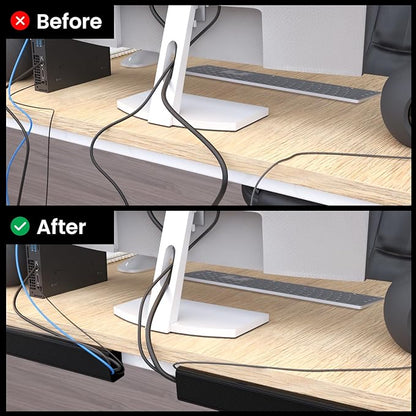 EVEO Cable Management Under Desk Kit (12 Units)- Under Desk Cable Management Cord Cover, Cable Hider Cord Management Under Desk Cable Organizer Cord Organizer Tray - 96''J Channel 12X16 - White