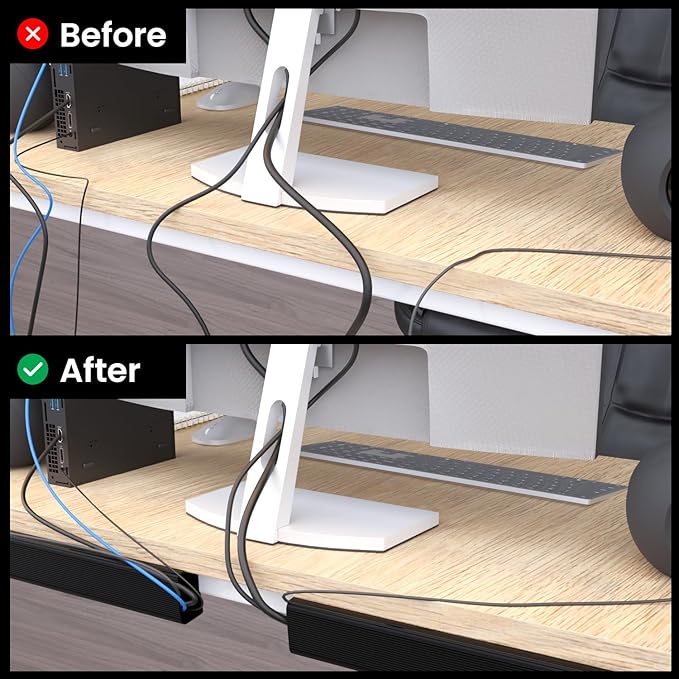 EVEO Cable Management 96'' J Channel- 6 Pack Cord Cover- Cable Raceway- Cable Management Under Desk with Adhesive Stripe Built-in 6 X 16in- Easy to Install Desk Cord Organizer- Cable Raceway, White