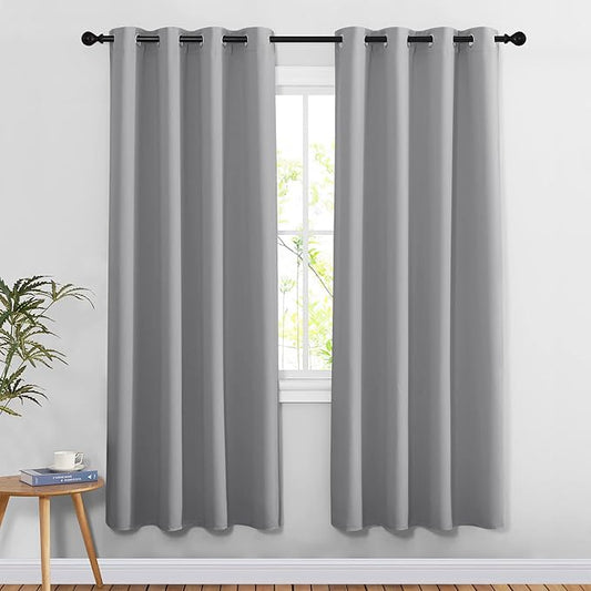 NICETOWN Blackout Silver Grey Living Room Curtains - Grommet Solid Thermal Insulated Sound Reducing Room Darkening Privacy Doorway Curtains for Bedroom (2 Panels, W52 x L78)