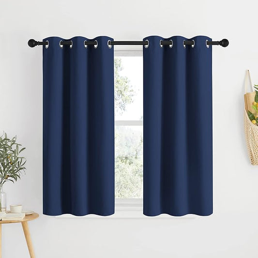 NICETOWN Blackout Curtains & Drapes for Kitchen - Thermal Insulated Solid Grommet Top Blackout Panels/Draperies for Bedroom/Living Room (Navy, 1 Pair, 34 x 50 Inch)