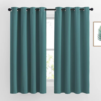 NICETOWN Blackout Curtains for Kids Room - Triple Weave Microfiber Home Thermal Insulated Solid Ring Top Blackout Panels/Drapes for Bedroom(Sea Teal, Set of 2, 52 x 63 Inch)