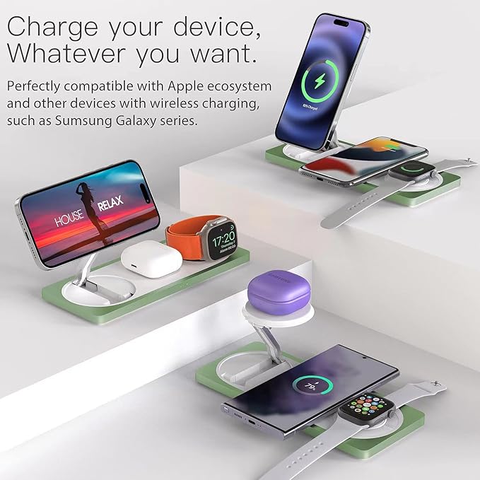 3-in-1 Charging Station for Apple Devices: Used for iPhone and Watch Charging Station with Magsafe Charger Stand, Wireless Charger for iPhone15/14/13/12, Apple Watch 1-9/Ultra, AirPods 3 Pro