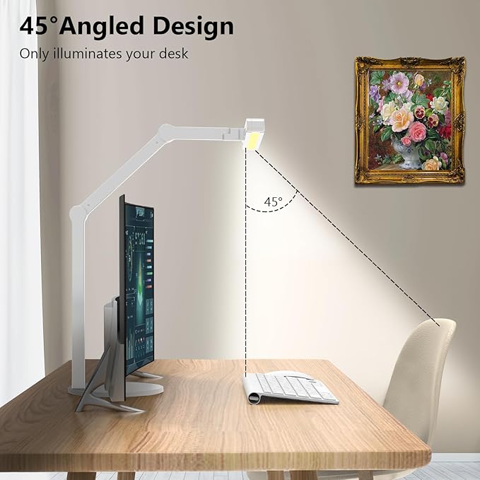 Micomlan Led Desk Lamp with Atmosphere Lighting, Rotatable Tall Architect Desk Lamp for Home Office with Swing Arm, 24W Bright Auto Dimming Adjustable Desk Light with Base for Table Computer