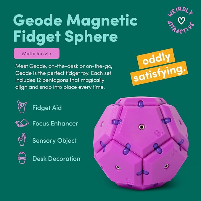 Speks Geode Pentagons Magnetic Fidget Toy for Adults & Teens 14+ | Sensory Gadget for Stress Relief, Office Desk Toy Present, Christmas Gift, Holiday Stocking Stuffer | Razzle, 12-Piece Set