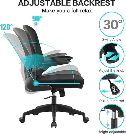 FelixKing Office Desk Chairs, Ergonomic PC Desk Chair with Wheels, Adjustable Lumbar Support and Height, Swivel Computer Chair with Flip-up Armrests, Ergo Mesh Backrest for Working (Black)