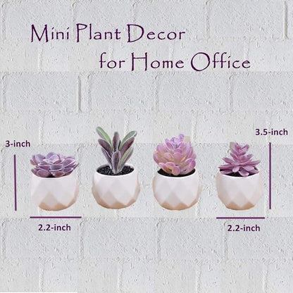 CADNLY Fake Succulent Plant Set - Artificial Succulent Plants for Women Desk - Realistic Faux Succulents in Ceramic Pots - Mini Purple Succulent Decor for Bedroom Bathroom Office Shelf Decor