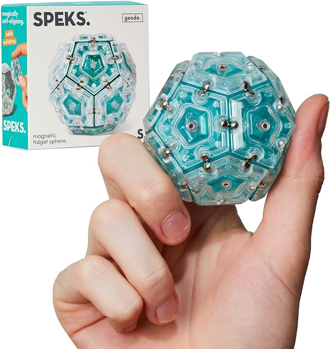 Speks Geode Sphere Magnetic Fidget Toy for Adults & Teens 14+ | Sensory Gadget for Stress Relief and Anxiety, Office Desk Toy Present, Christmas Gift, Holiday Stocking Stuffer | Aqua, 12-Piece Set