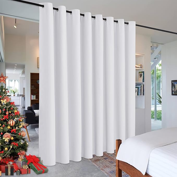 RYB HOME White Separation Room Divider Heavy Duty Share Space Decorative Partition Drapes for Patio/Living Room/Sliding Door/Clinic/Hospital, W 15 x L 8 ft, Greyish White, 1 Panel