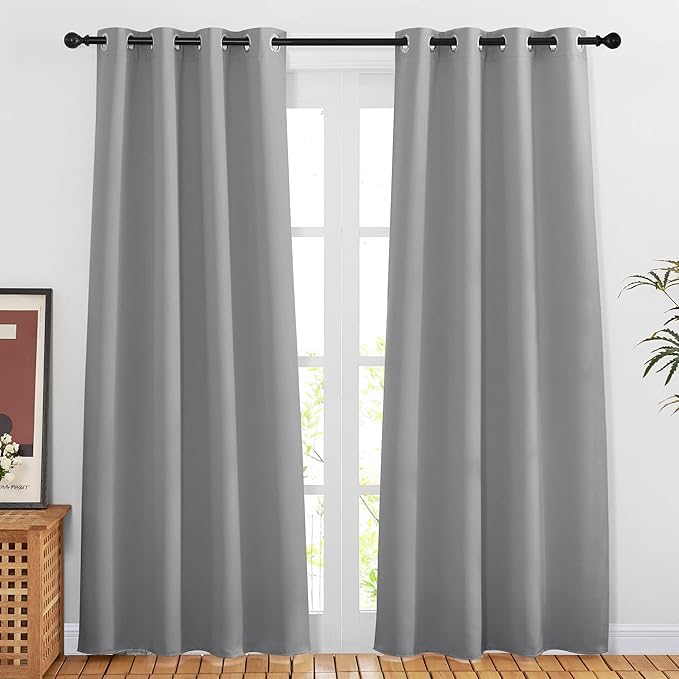 NICETOWN Blackout Silver Grey Doorway Curtains - Solid Thermal Insulated Grommet Room Darkening Privacy Window Drapes Sound Dampening for Bedroom/Living Room (W46 x L80, 2 Panels)