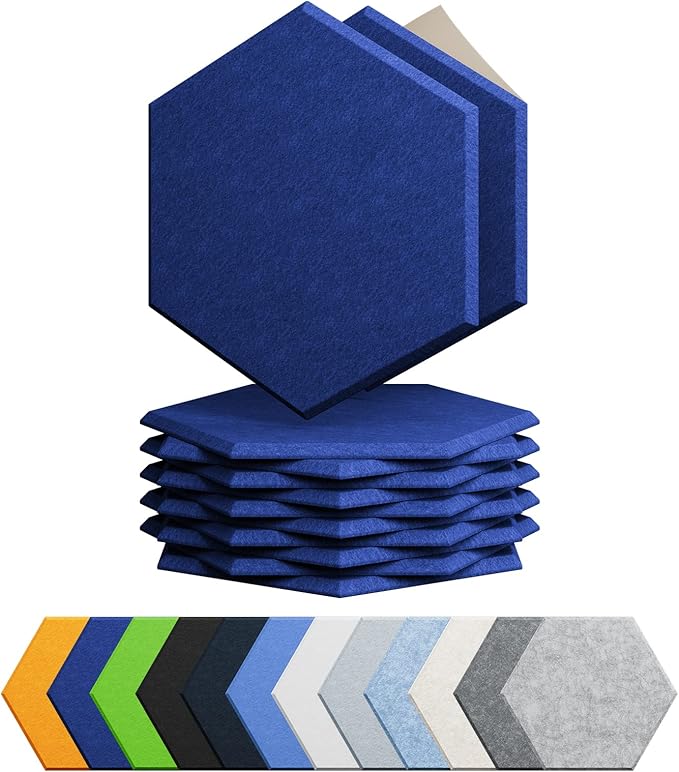 12 Pack Acoustic Panels Self Adhesive Sound Proof Foam, High Density Sound Acoustic Panel, 12X10.23X0.4 Inch Hexagon Panels in Home, Office, Reccording Room, Studio,and more(Telecom Blue)