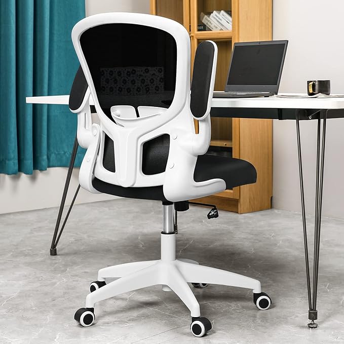 FelixKing Office Desk Chairs, Ergonomic PC Desk Chair with Wheels, Adjustable Lumbar Support and Height, Swivel Computer Chair with Flip-up Armrests, Ergo Mesh Backrest for Working (White)