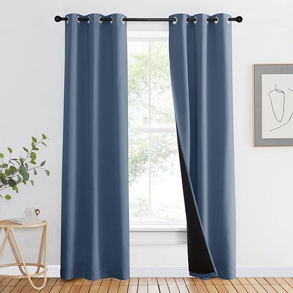 NICETOWN Complete 100% Blackout Curtain Set, Thermal Insulated & Energy Efficiency Window Draperies for Guest Room, Full Shading Panel for Shift Worker and Light Sleepers, Stone Blue, 37W x 84L, 1 PC