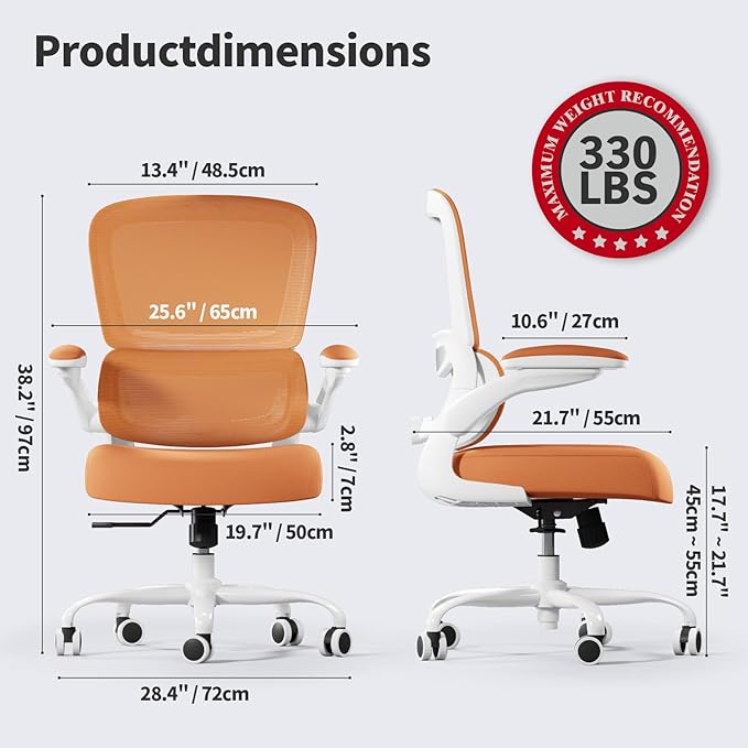 Office Chair - Ergonomic Desk Chair with Adjustable Lumbar Support, Mesh Computer Chair, Executive Chair for Home Office Comfortable Lumbar Support (Orange)