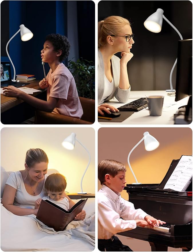 BOHON Clamp Lamp Reading Light 3 Color Modes 10 Brightness Dimmer Bedside Lamp 10W 38 LED Desk Lamp with Auto Off Timer 360° Flexible Gooseneck Clip on Light for Bed, USB Cord Include, White