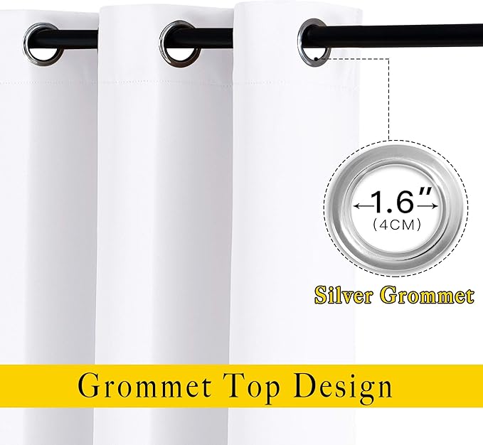 NICETOWN White Room Darkening Draperies and Curtains - Home Fashion Energy Saving Grommet Top Room Darkening Drape Panels for Bedroom (Set of 2, 46 by 72 Inch, White)