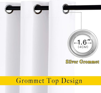 NICETOWN 84 inch Long White Curtains - Grommet Solid 50% Room Darkening Thermal Insulated Curtains Drapes for Living Room/Sliding Glass Door (2 Panels, W66 x L84)