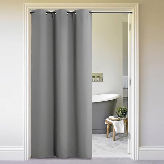 NICETOWN Silver Grey Doorway Curtain Privacy, Door Cover Curtain, Sound Reducing Winter Insulated Thermal Room Darkening Blackout Curtains for Bedroom, 144 inch Length (1 Panel, 5ft Wide by 12ft Long)