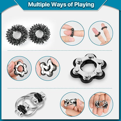 Fidget Toys Adults Pack 6Pcs, EDC Fidgeting Game for Kids Teen Cool Mini Gadget Desk Toys Figette Spinner Figits Rings Classroom ADHD Stress Anxiety Relief Silent Toy Stocking Stuffers Gift for Boys