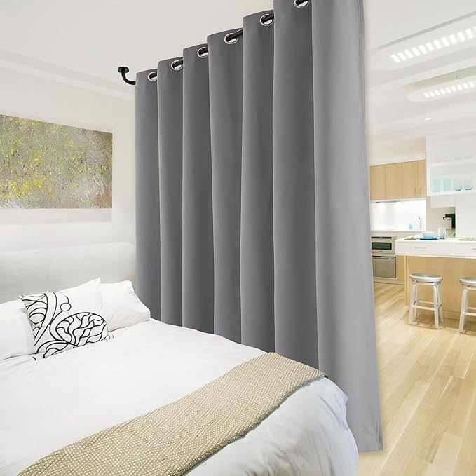 NICETOWN Total Shade Patio Door Curtain, Heavy-Duty Full Light Shading Sliding Door Drape Room Divider Curtain, Vertical Blinds for Window（1 Panels, 100 inches Wide x 84 inches Long, Silver Gray