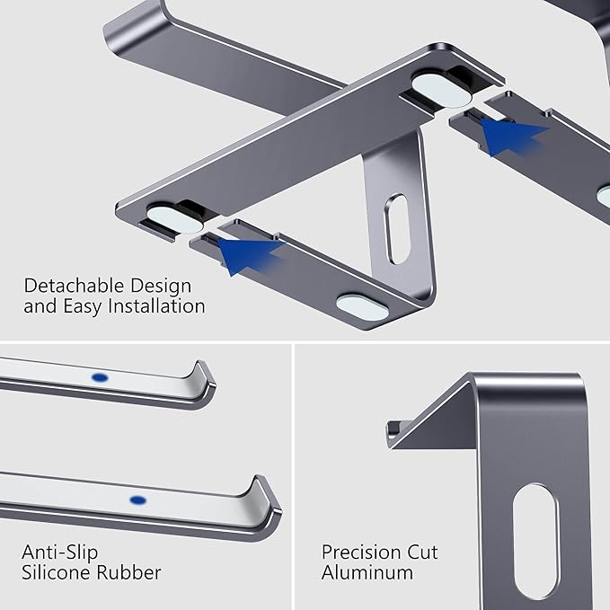 BESIGN LS03 Aluminum Laptop Stand, Ergonomic Detachable Computer Stand, Riser Holder Notebook Stand Compatible with MacBook Air Pro, Dell, HP, Lenovo More 10-15.6" Laptops, Space Gray