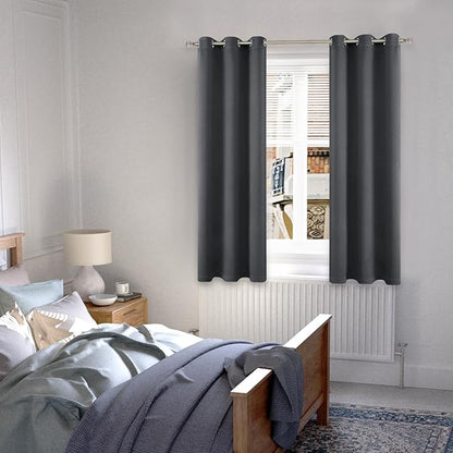 Dark Grey Blackout Curtains for Bedroom 63 Inch Length 2 Panels, 100% Light Blocking Thermal Insulated Soundproof Grommet Curtains with Thick Liner for Narrow Window, Each 38 Inch Wide