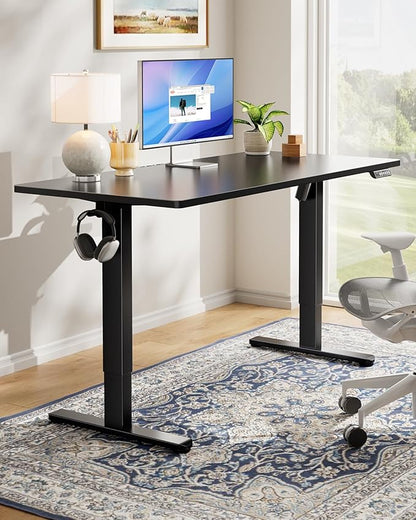 HUANUO Electric Standing Desk, 48" x 30" Whole Piece Desktop, Adjustable Height Computer Desk, 4 Height Memory Settings, Sit Stand Up Desk for Home Office, Black