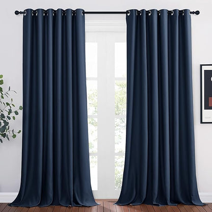 NICETOWN Blackout Draperies Curtain Panels - Window Treatment Thermal Insulated Solid Grommet Blackout Curtains/Panels/Drapes for Bedroom (Navy, Set of 2, 80 by 95 Inch)