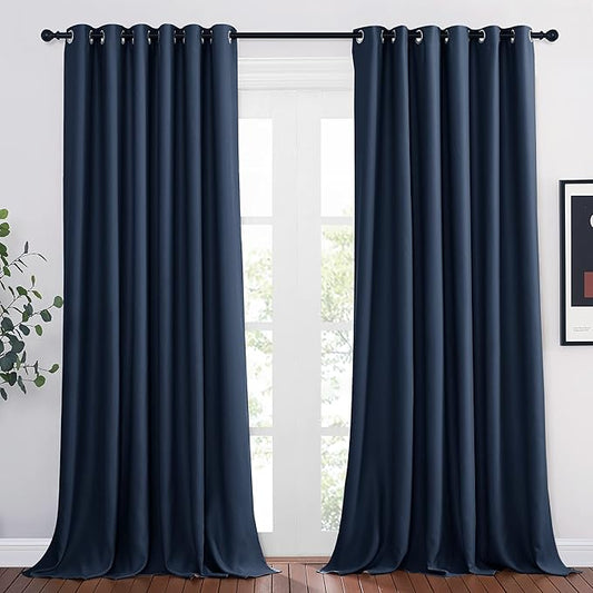 NICETOWN Living Room Window Curtain Drapes Extra Long & Wide - Living Room Panels Grommet Top Window Treatment for Hall & Guest Room (W80 x L108, Navy, 2 Pieces)