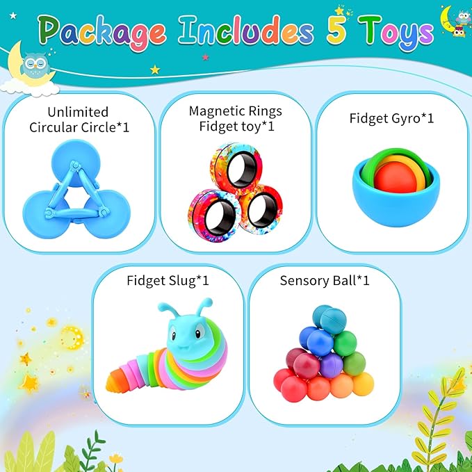 Fidget Toys for Kids 8-12 Pack, Sensory Toys Set Christmas Stocking Stuffers for Adults Teen Autism, Fidget Slug, Sensory Ball Desk Toy Stress Relief Toys for ADHD Toddler