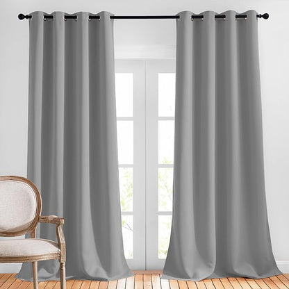 NICETOWN Bedroom Blackout Curtains Panels - Energy Saving Thermal Insulated Solid Grommet Light Blocking Draperies for Bedroom/Hall (2 Panels, Silver Grey, W52 x L108)