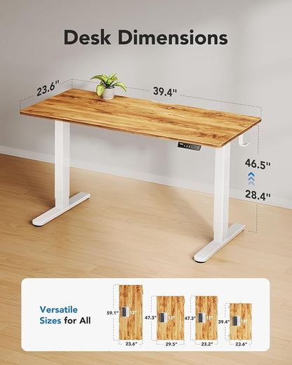 HUANUO Electric Standing Desk, 40" x 24" Whole Piece Desktop, Adjustable Height Computer Desk, 4 Height Memory Settings, Sit Stand Up Desk for Home Office, Light Vintage