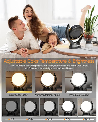 HIBOITEC Light Therapy Lamp, UV-Free 10000 Lux Therapy Light, Rotatable Sunlight Lamp with 3 Color Temperature & 5 Adjustable Brightness Levels & Timer & Memory Function