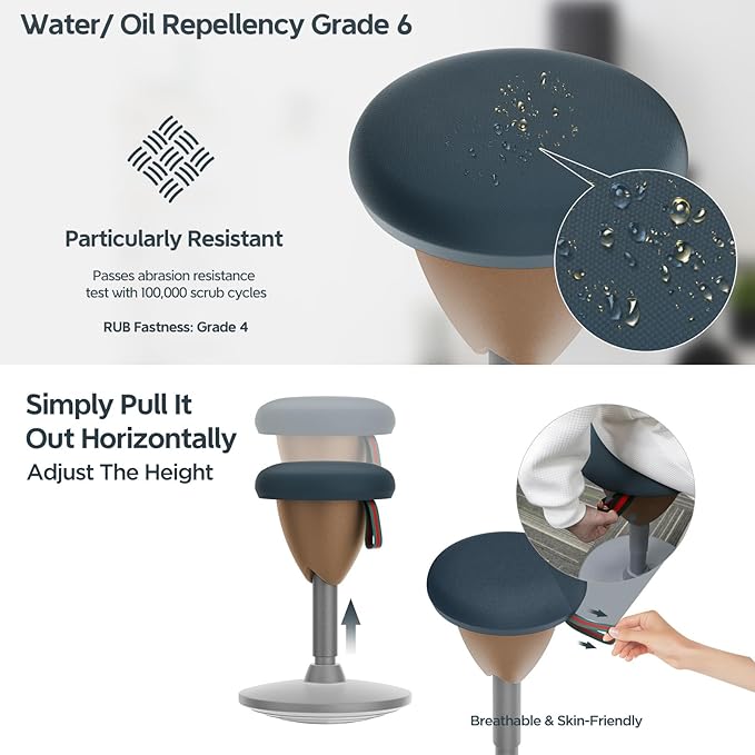 Wobble Stool Standing Desk Stool, Adjustable Height Standing Desk Chair for Office Desks and Classrooms, 360° Balance Stool with Rocking Motion, Non-Slip Base, Portable Stools (Gray Brown)