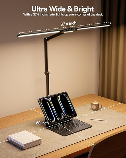 LED Desk Lamp for Home Office, Architect Desk Light with Clamp and 180° Rotatable Swing Arm, 24W Ultra Bright Auto Dimming Computer Light, Stepless Dimming and Tempering Table Light for Video Calls