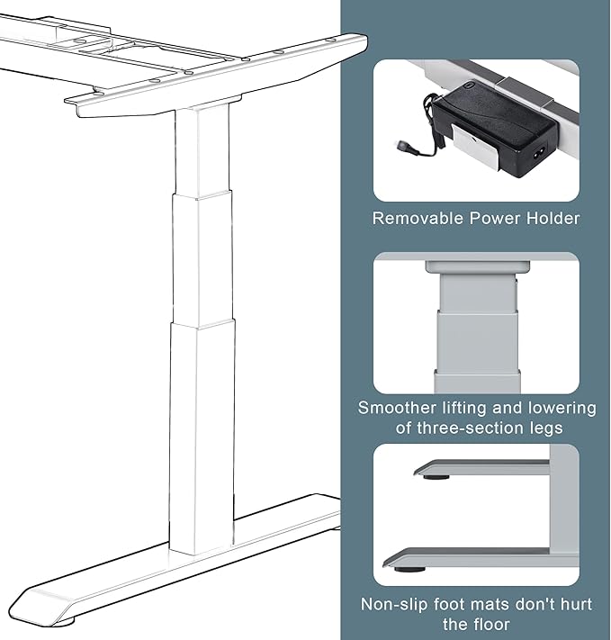 Fromann Dual Motor Electric Standing Desk Frame 3 Tier Legs Height Adjustable Handset with USB A+ C Ports Sit Stand up Desk Base for Home and Office (Grey)