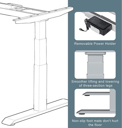 Fromann Dual Motor Electric Standing Desk Frame 3 Tier Legs Height Adjustable Handset with USB A+ C Ports Sit Stand up Desk Base for Home and Office (Grey)