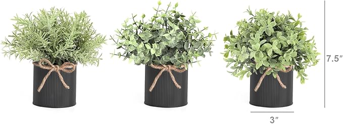 Mkono Fake Plants in Farmhouse Galvanized Metal Pots Table Centerpiece Rustic Home Decor, 3 Pack Potted Artificial Plants Faux Eucalyptus for Shelf Indoor Dining Room Office