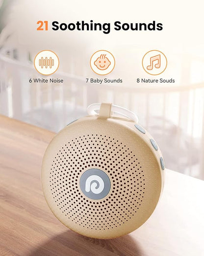 Dreamegg White Noise Machine - Portable Sound Machine for Baby Adult, Features Powerful Battery, 21 Soothing Sound, Noise Canceling for Office,Sound Therapy for Home,Travel, Registry Gift, Light Khaki