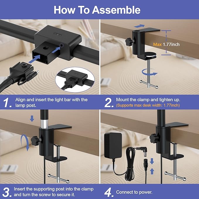 EppieBasic Desk Lamp,24W Led Desk Lamps with Clamp,Double Head Desk Light for Home Office, Architect Desktop Lamp Eye Care Workbench Office Table Light for Monitor Studio Reading