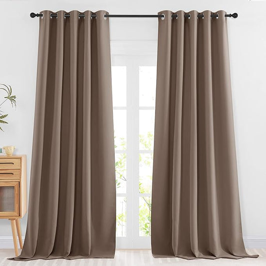 NICETOWN Blackout Sliding Door Curtains 2 Panels 102 inches Length - Grommet Privacy Sun & Heat Reducing Window Curtains & Drapes for Bedroom/Living Room (W66 x L102, Cappuccino)