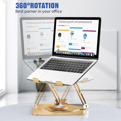 Laptop Stand for Desk, Adjustable Computer Stand with 360° Rotating Base, Ergonomic Laptop Riser for Collaborative Work, Foldable & Portable Laptop Stand, fits for All 10-16" Laptops