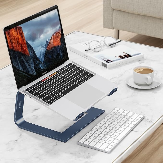 OMOTON Laptop Stand, Detachable Laptop Mount, Aluminum Laptop Holder Stand for Desk, Compatible with MacBook Air/Pro, Dell, HP and All Laptops (11-16 inch), DeepNavy