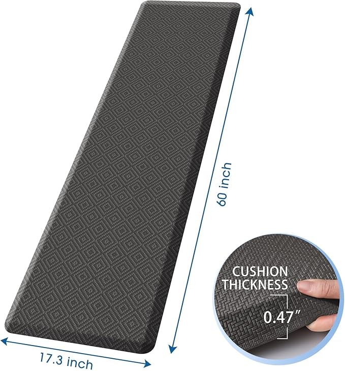 Mattitude Kitchen Mat Cushioned Anti-Fatigue Floor Mat Waterproof Non-Slip Mats and Rugs Standing and Comfort Desk Mats for House Sink Office Laundry (Dark Grey, 17.3"x60")