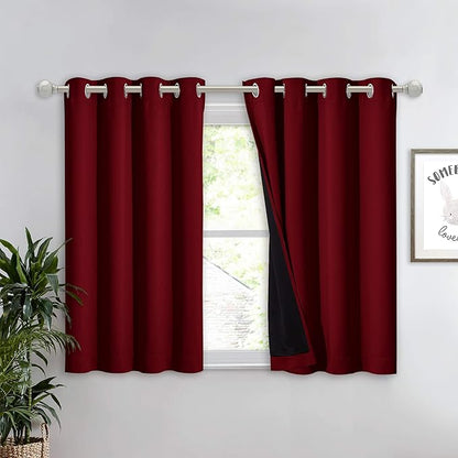 NICETOWN Kitchen Full Blackout Curtain Panel, Super Thick and Soft Insulated Window Cover, 100% Blackout Drapery with Black Backing for Cafe Window (Burgundy Red, 1 PC, 52 by 45-inch)